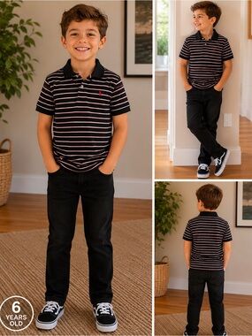 Polo by Ralph Lauren Black Polo with White & Pink Stripes